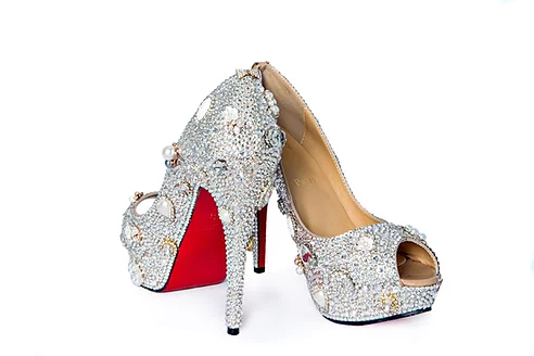shoes, crystal, louboutin, christian louboutin replica, swarovski crystal,  pumps, heels, hight heels, red sole, shiny, sparkle - Wheretoget